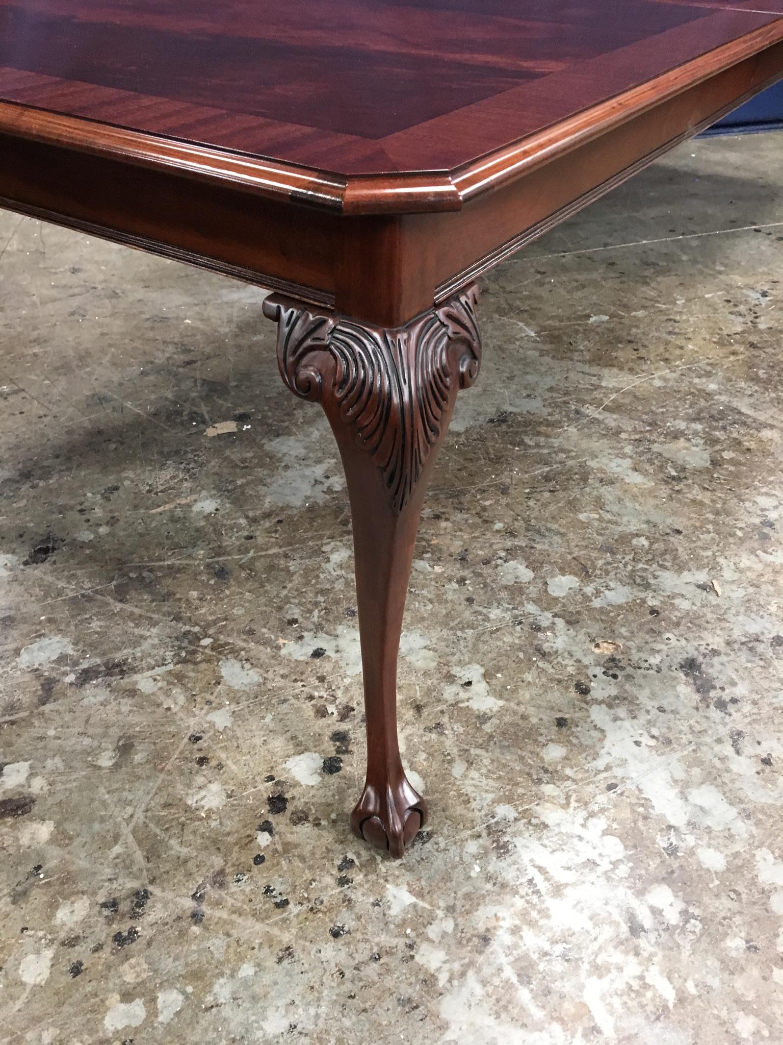 Custom Chippendale Style Ball and Claw Mahogany Dining Table by Leighton Hall For Sale 4