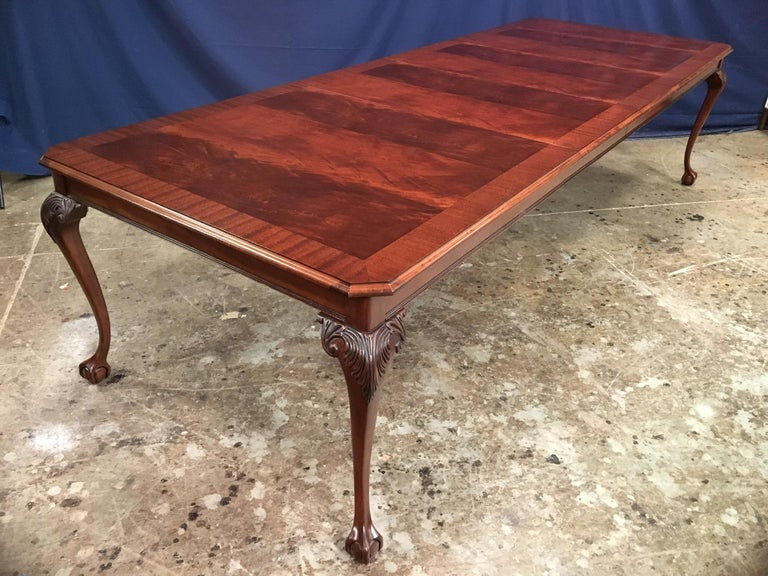 Custom Chippendale Style Ball and Claw Mahogany Dining Table by