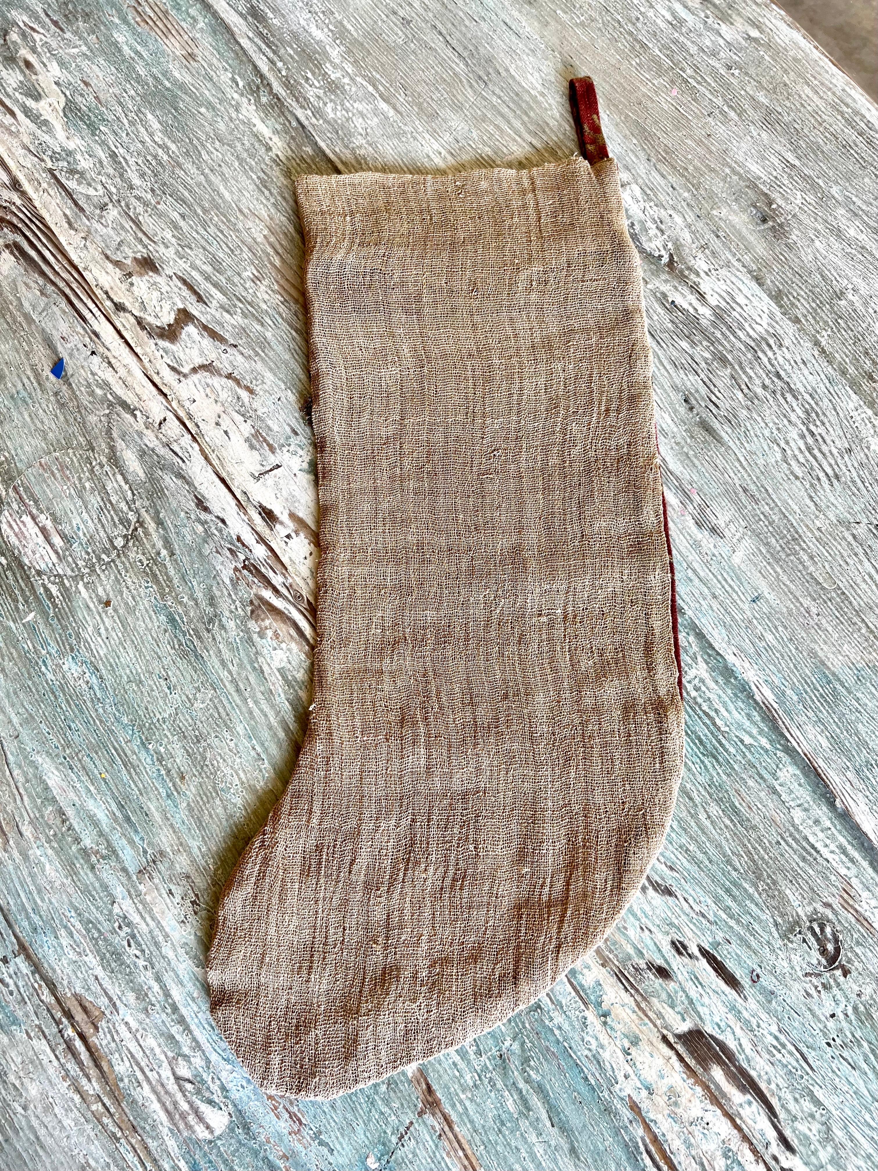Custom Christmas Stocking w/ Antique Metallic Trims In Good Condition For Sale In Los Angeles, CA