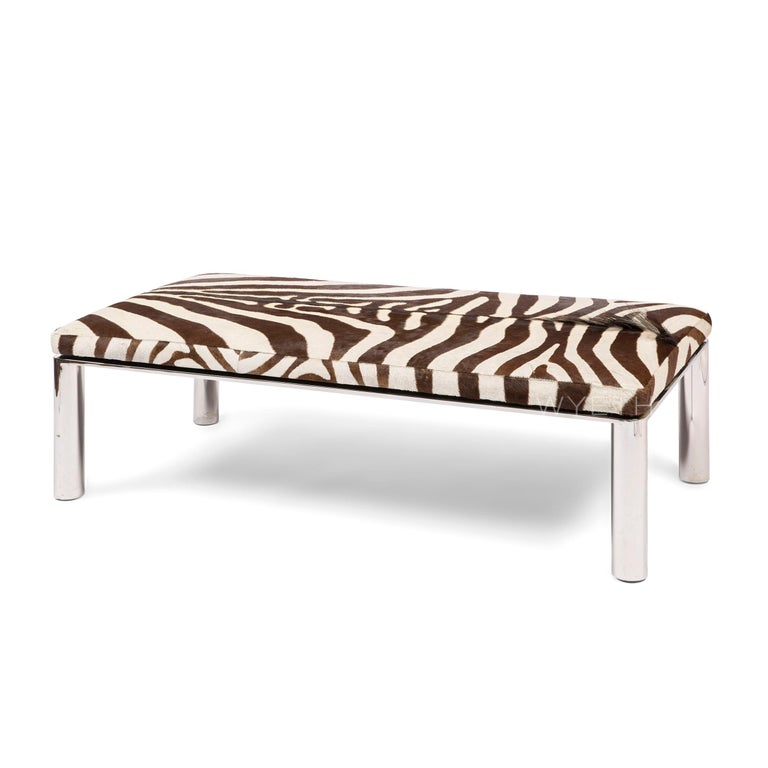 Custom Chrome and Zebra Hide Bench by Pace at 1stDibs
