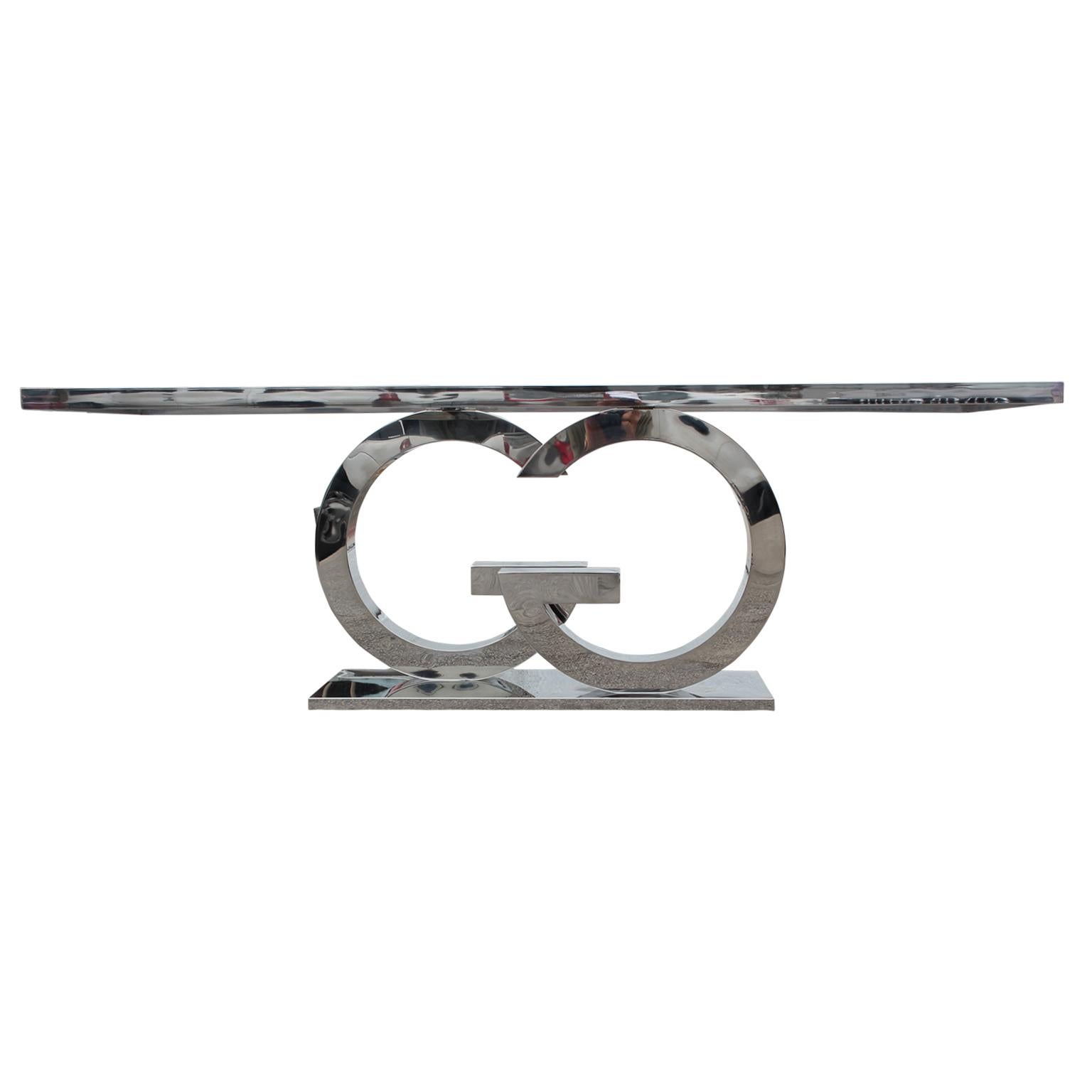 Custom Chrome GG Dining Table Inspired by Gucci with Glass Top For Sale at  1stDibs