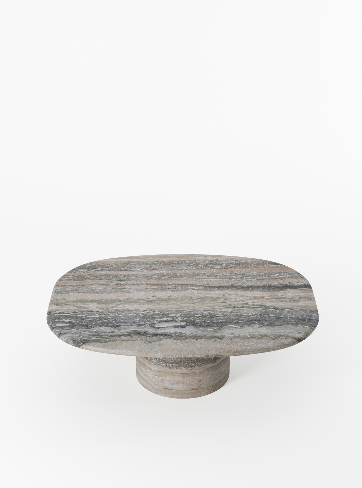 Minimalist Custom Circa Coffee Table made in Italy in Silver Travertine. 68