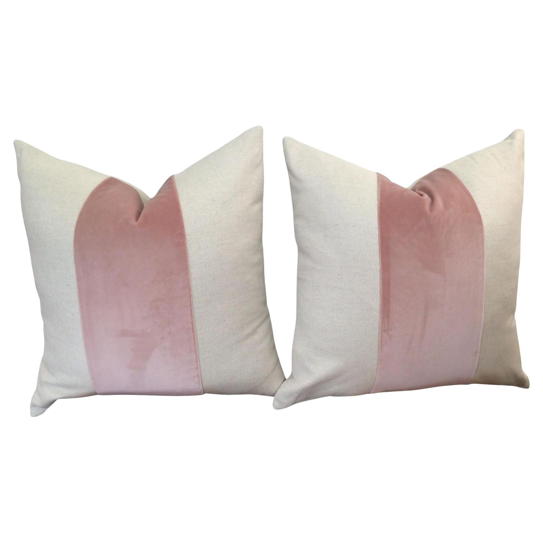 Custom Classic Blush Panel With Oatmeal Linen Pillows - a Pair