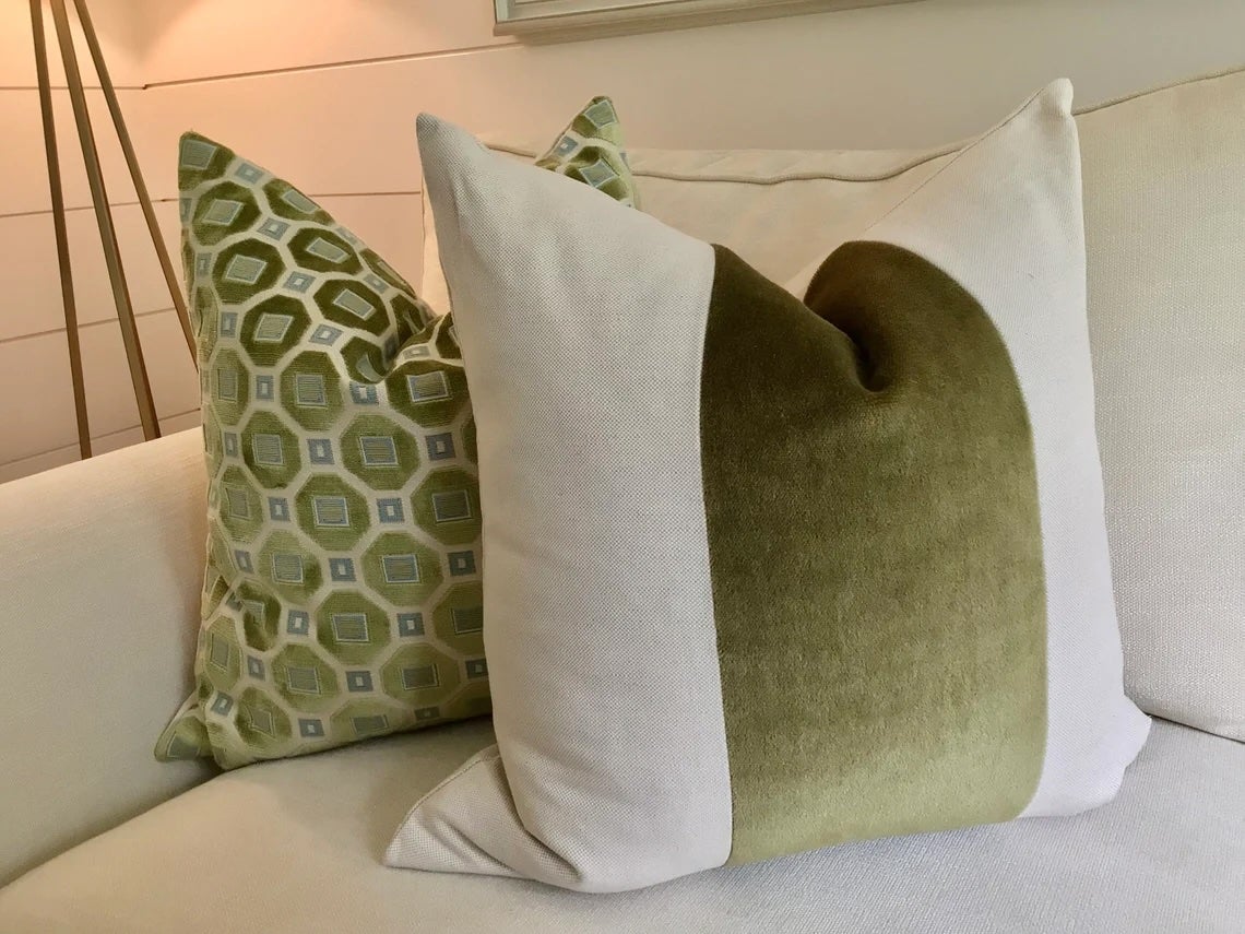 Américain Panneau Classic en Mohair, Lin Vert foncé/Oatmeal Oreillers en duvet 22