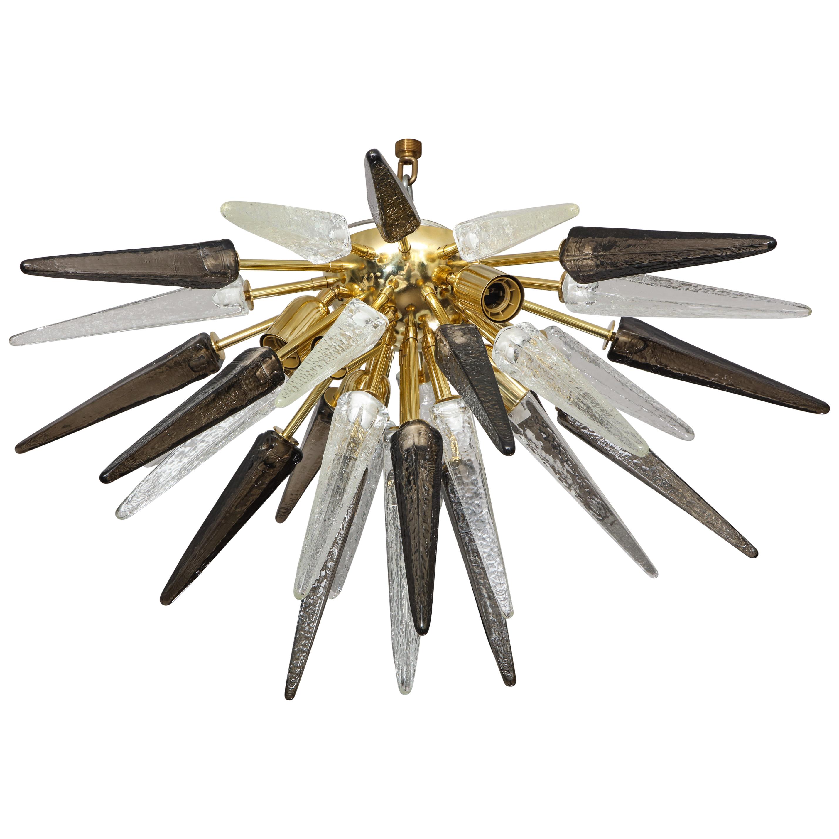 Custom Clear and Smoke Murano Glass Spike Flush Mount For Sale