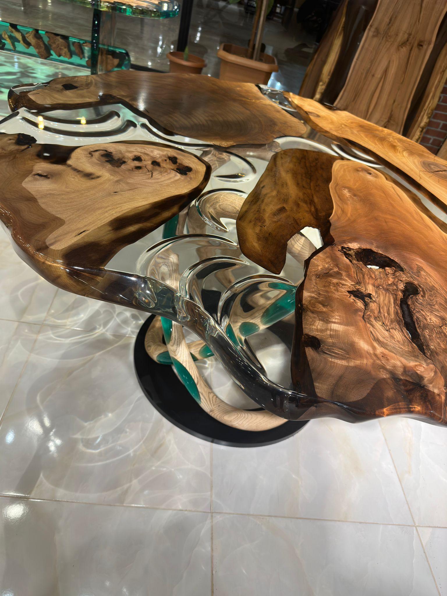Custom Clear Epoxy Resin Modern Wooden Dining Table For Sale 3