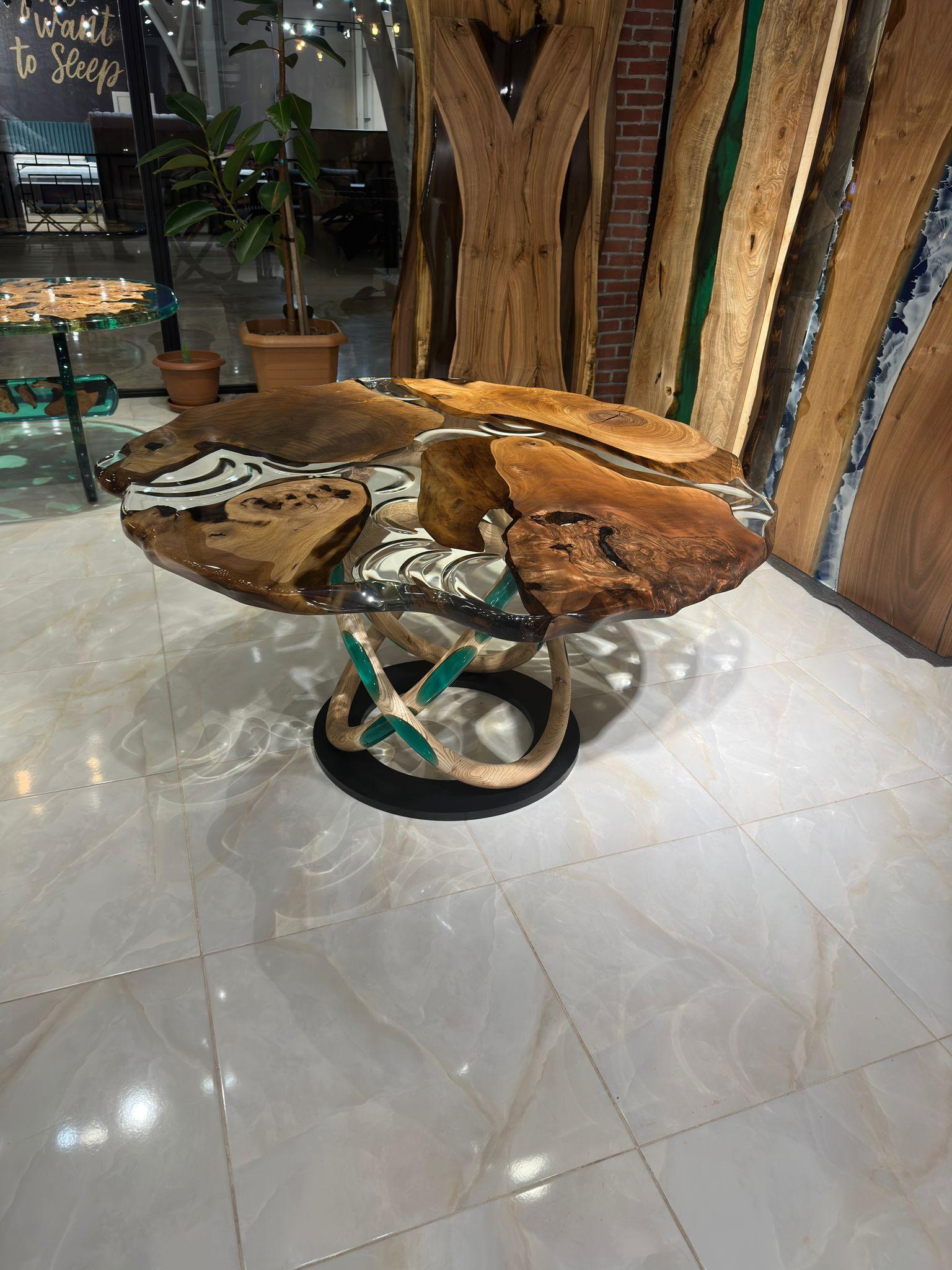 Turc Table de salle à manger en bois moderne en résine époxy transparente sur mesure en vente