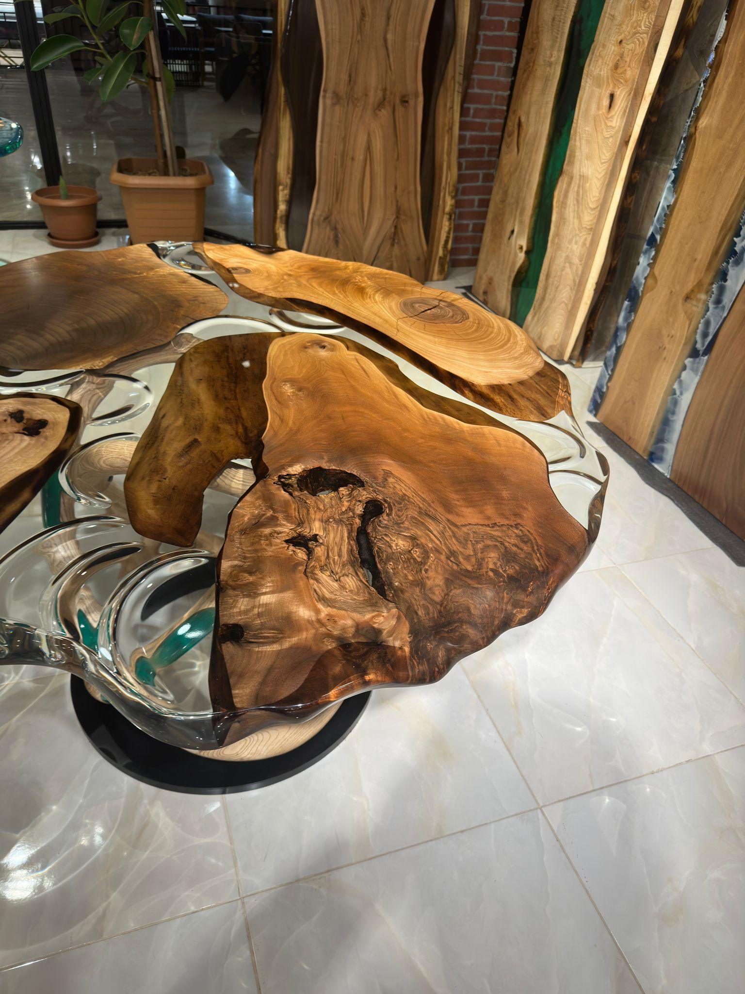 Table de salle à manger en bois moderne en résine époxy transparente sur mesure Neuf - En vente à İnegöl, TR