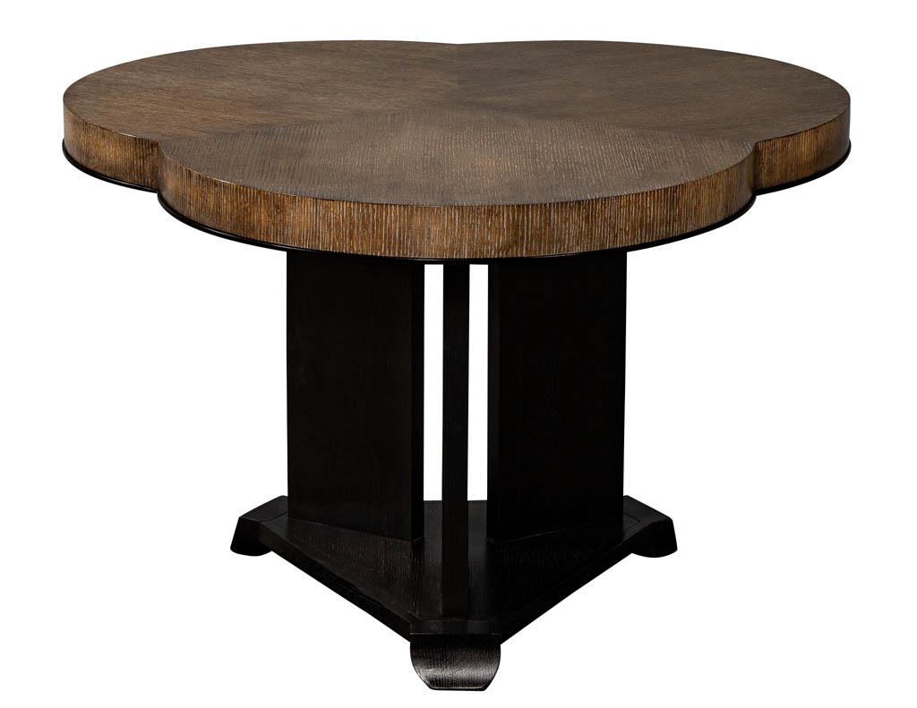 Custom clover modern occasional table. Unique modern clover top design with cerused top and pedestal.

Price includes complimentary scheduled curb side delivery service to the continental USA.
