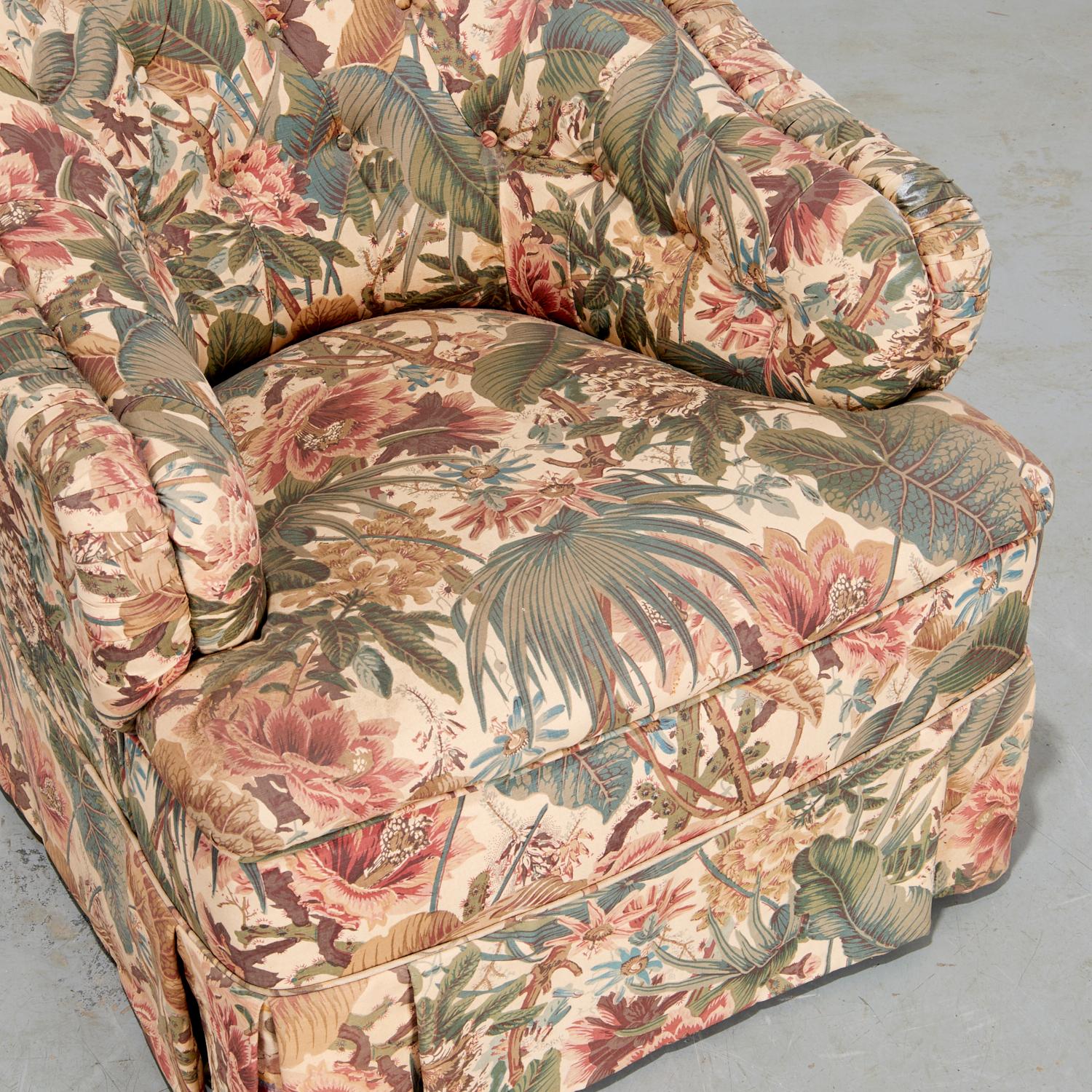 Hollywood Regency Custom Club Chair Upholstered in Bennison Fabrics Jungle Original on Beige Linen For Sale