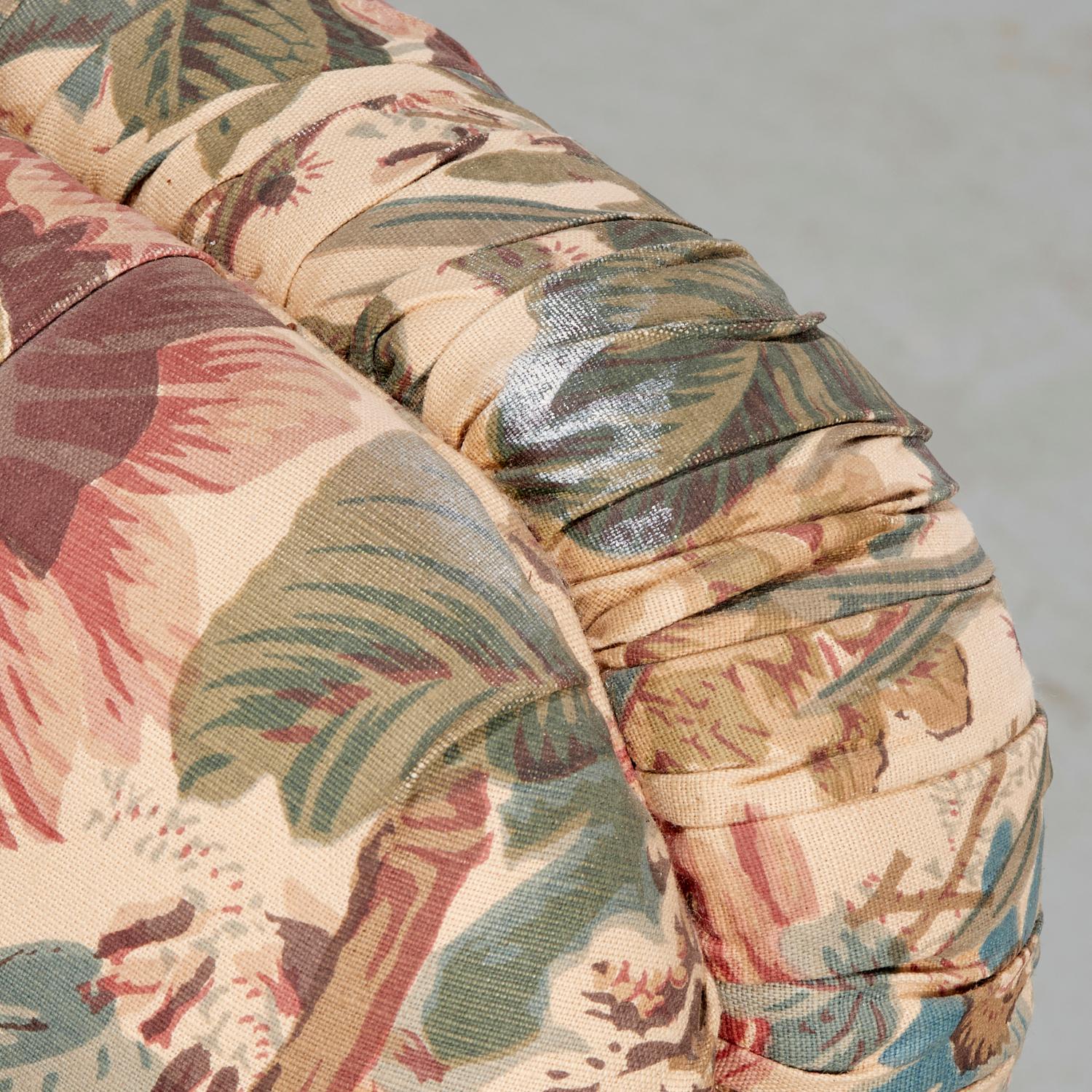 American Custom Club Chair Upholstered in Bennison Fabrics Jungle Original on Beige Linen For Sale
