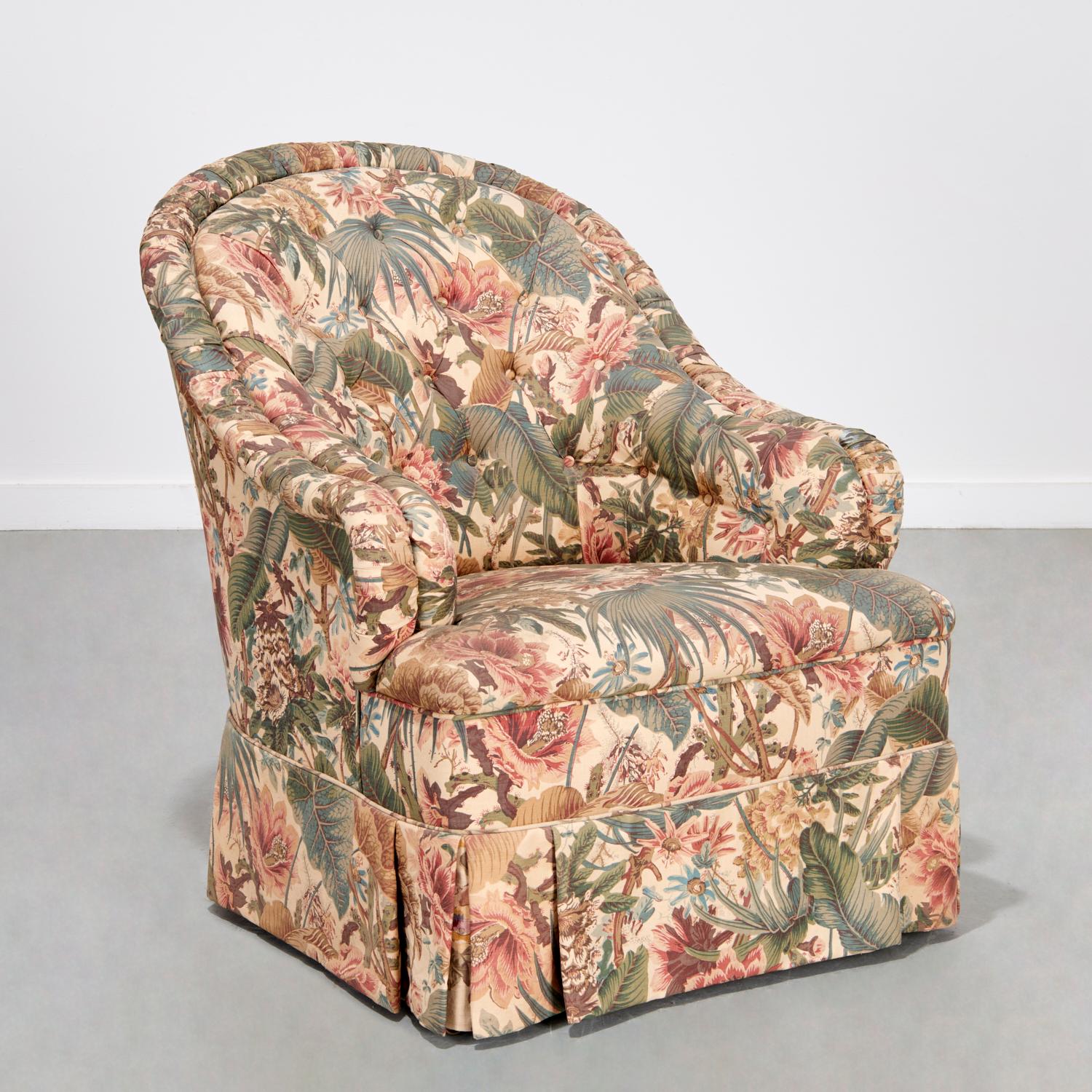 Brass Custom Club Chair Upholstered in Bennison Fabrics Jungle Original on Beige Linen For Sale