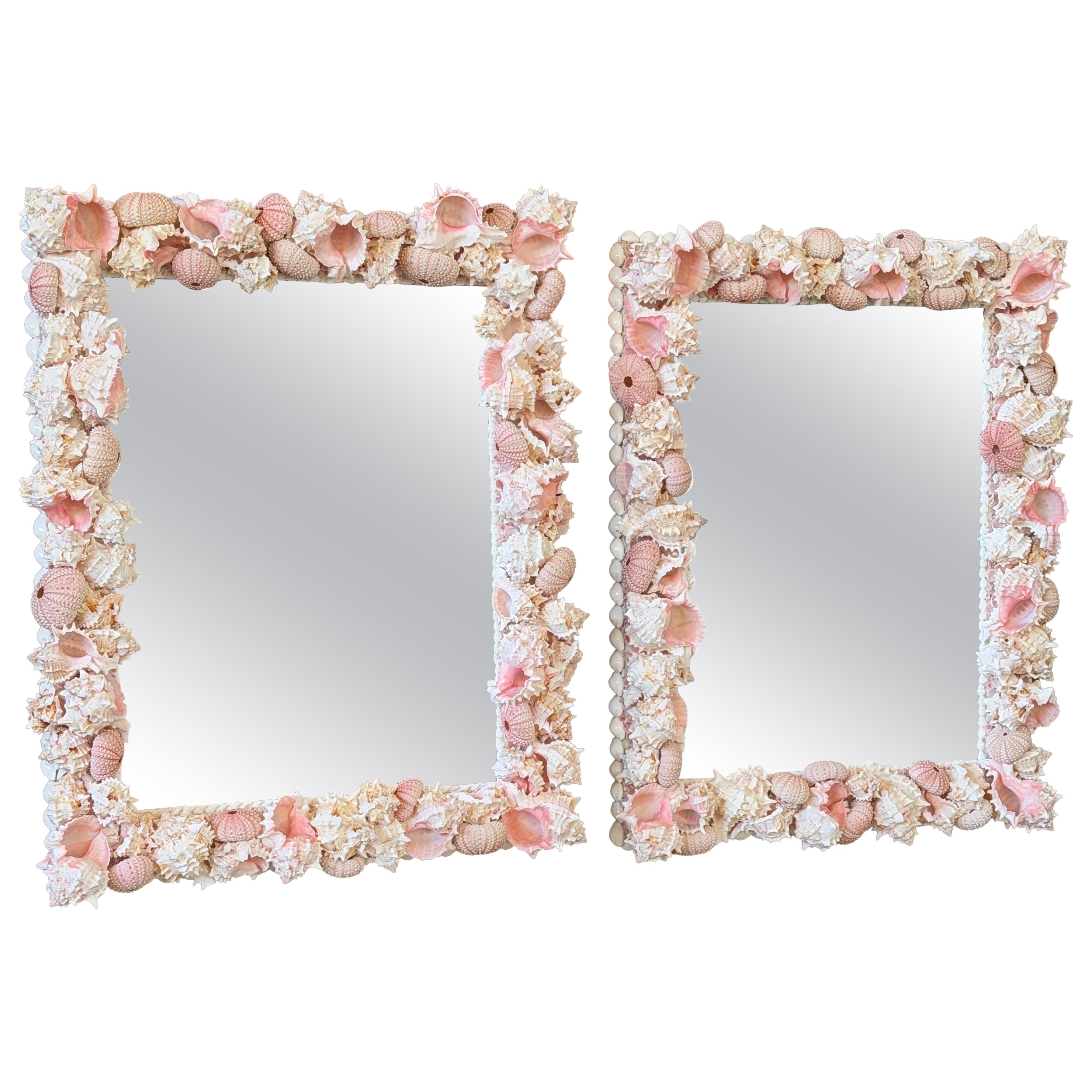 Custom Coastal Organic Sculptural Pink Seashell Wall Mirror