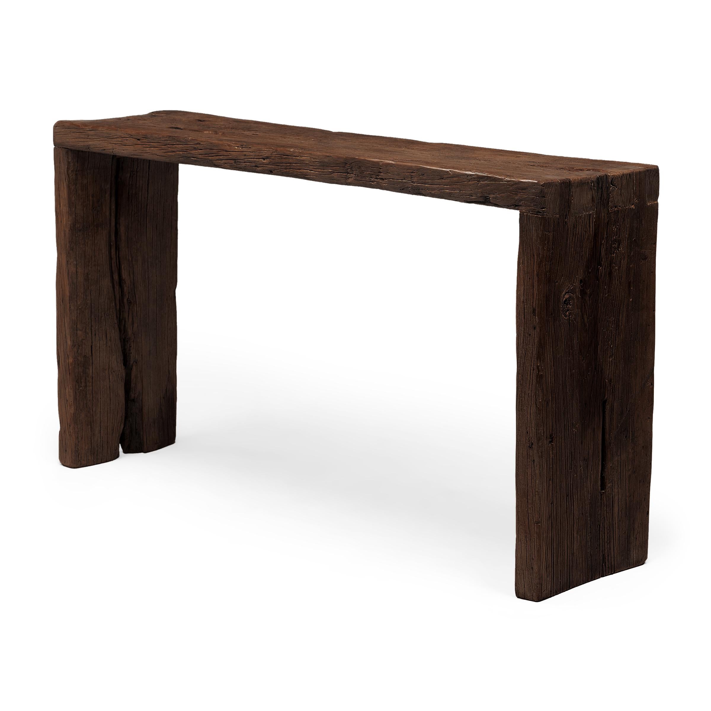 Organic Modern Custom Coffee Reclaimed Waterfall Table For Sale