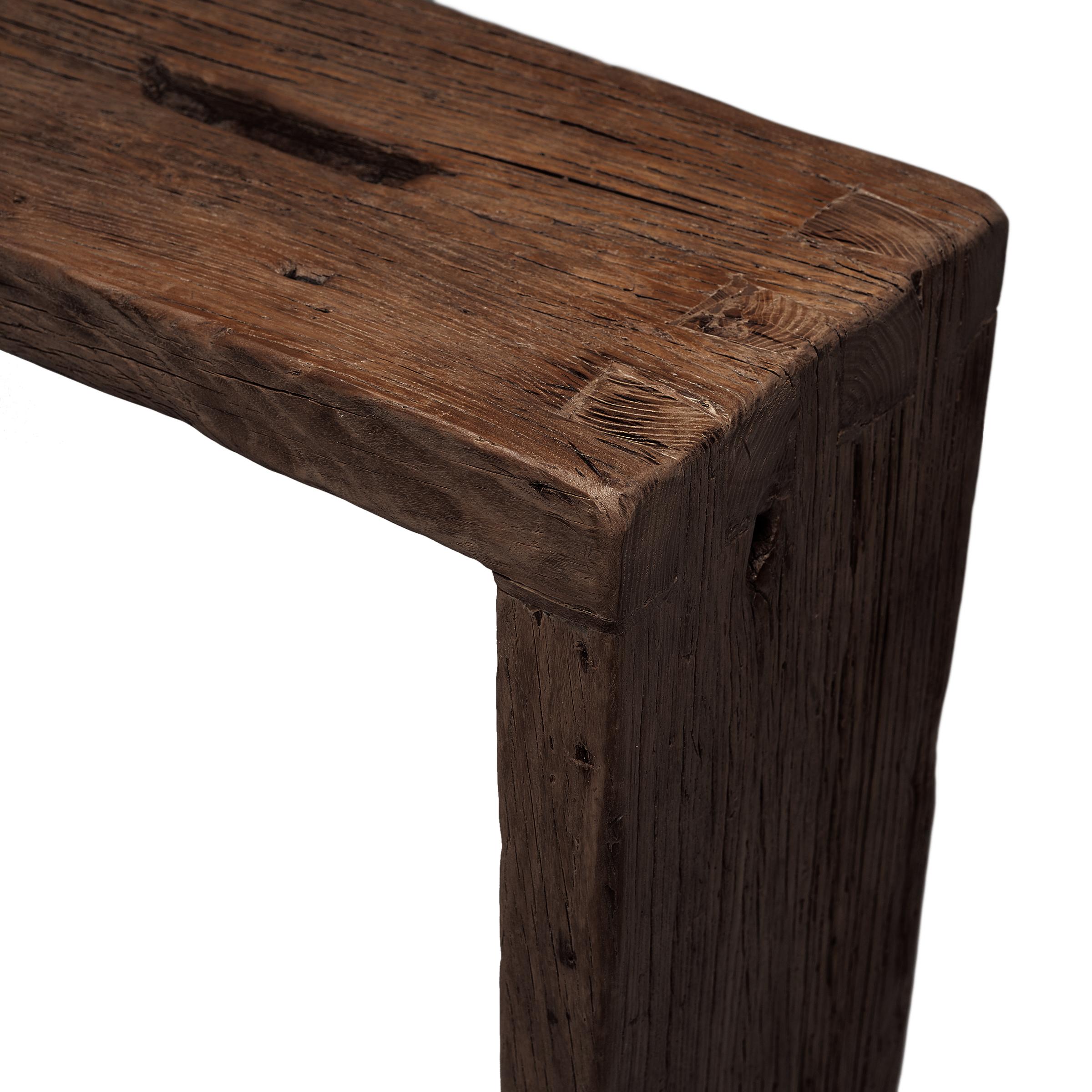 Chinese Custom Coffee Reclaimed Waterfall Table For Sale