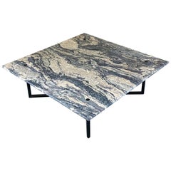 Custom Coffee Table Black Stainless Steel Base + Travertine Top