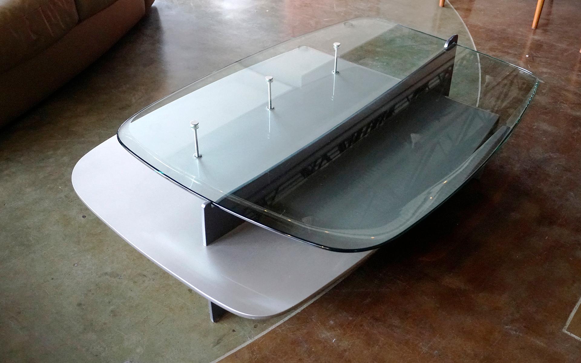 American Custom Coffee Table by Krueck & Sexton, Chicago, 1986, Glass, Steel, & Chrome For Sale