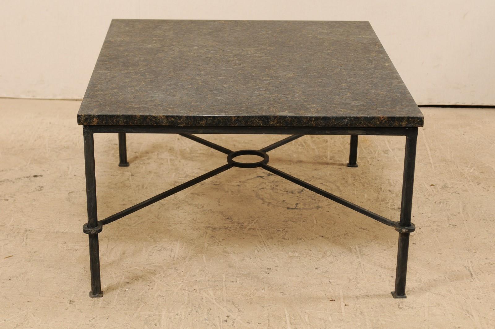 Custom Coffee Table with Honed Granite Top and Black Iron Base 2