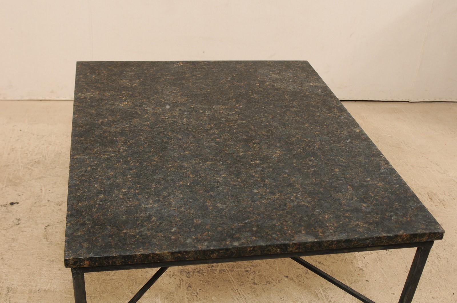 Custom Coffee Table with Honed Granite Top and Black Iron Base 3