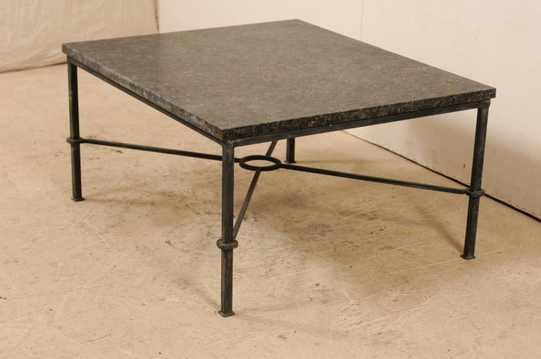 Custom Coffee Table with Honed Granite Top and Black Iron Base at 1stDibs