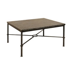 Custom Coffee Table with Honed Granite Top and Black Iron Base