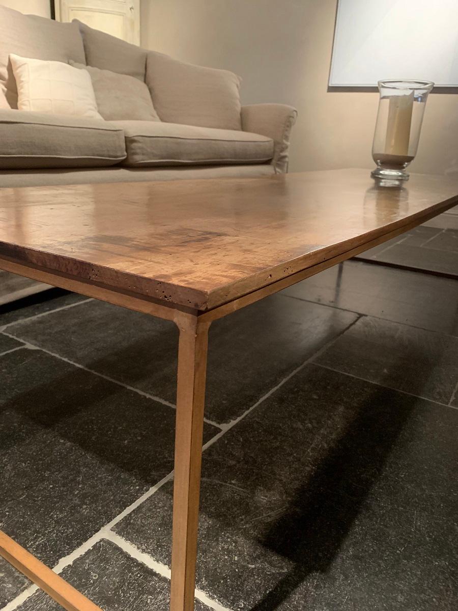 Fer Table basse sur mesure 18ème siècle Plateau en noyer Base en fer 140 x 90 x 40 en vente