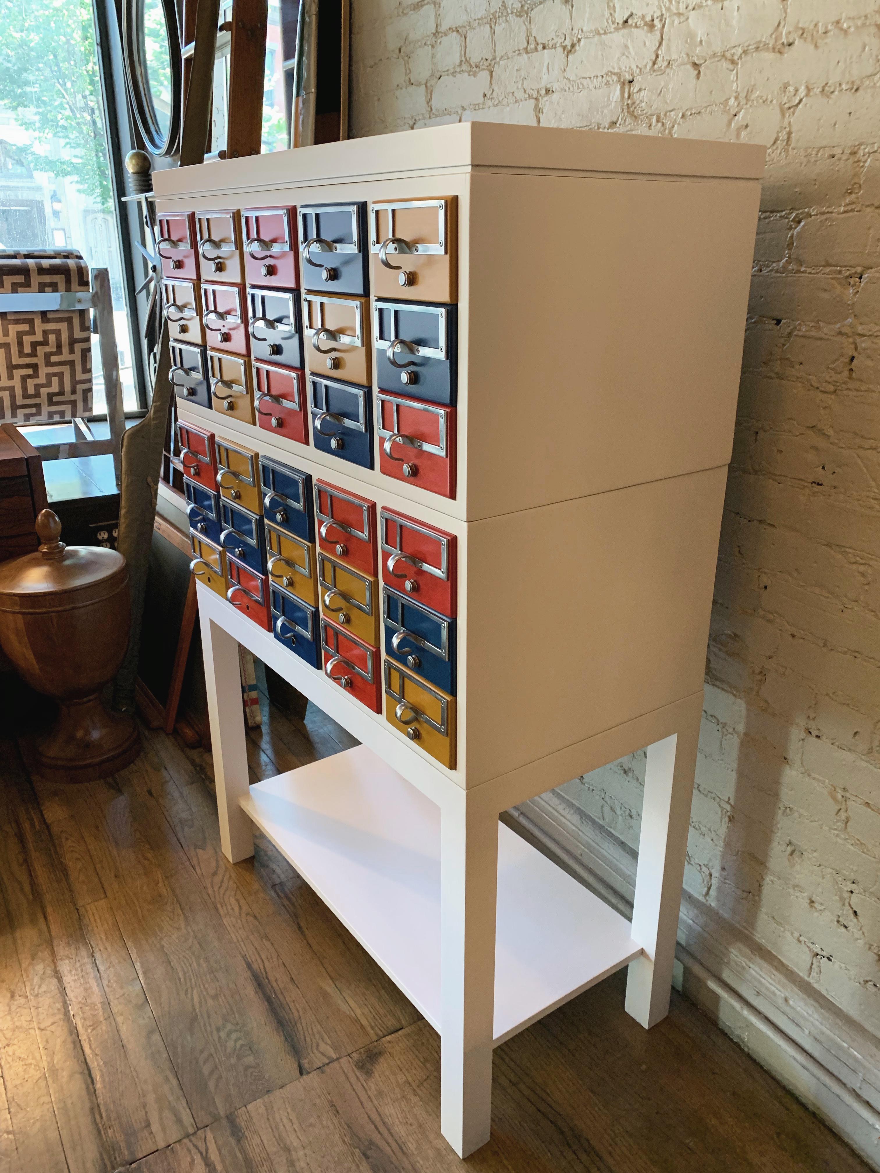 American Custom Color Block Modular Library Card Catalog Cabinet