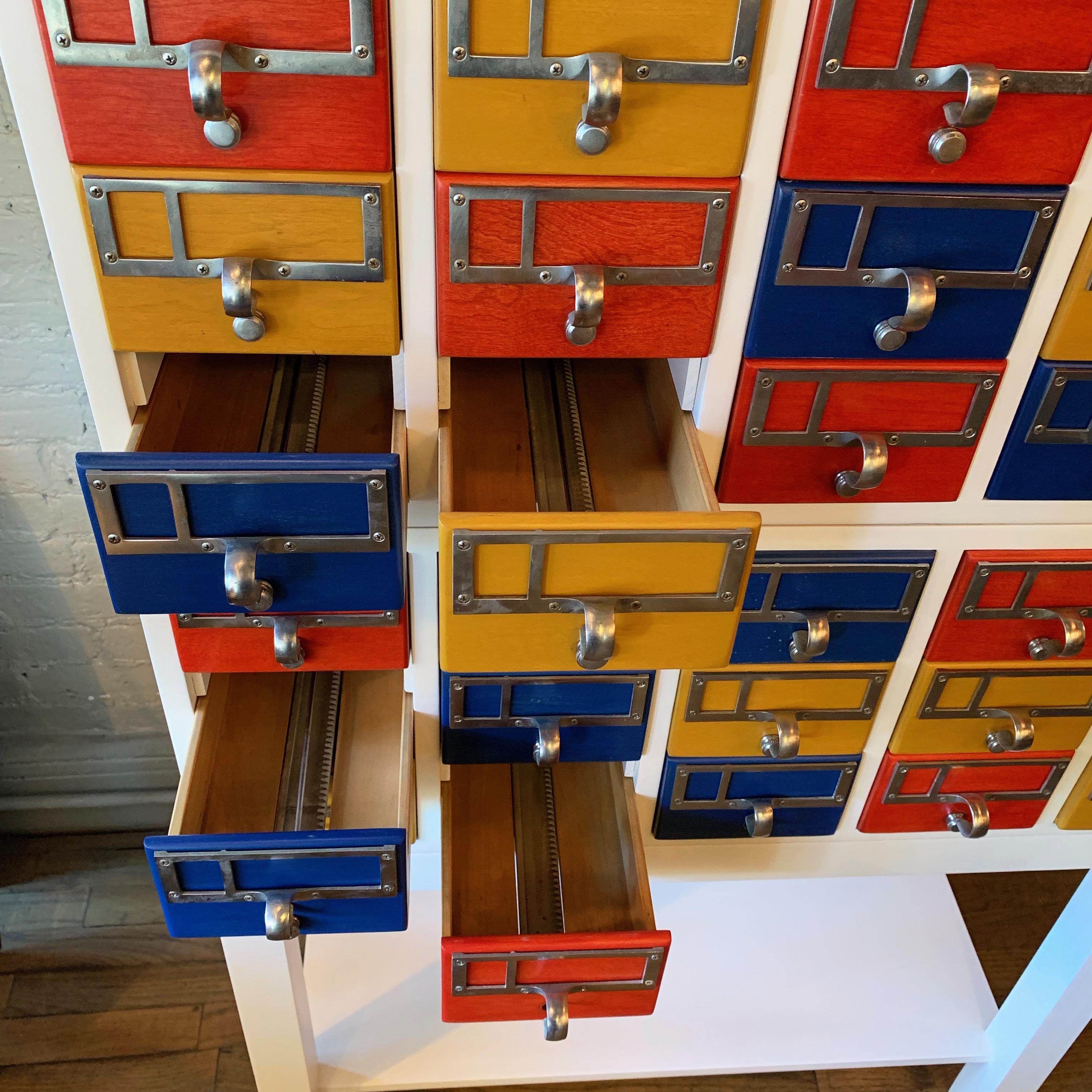 Custom Color Block Modular Library Card Catalog Cabinet In Good Condition In Brooklyn, NY