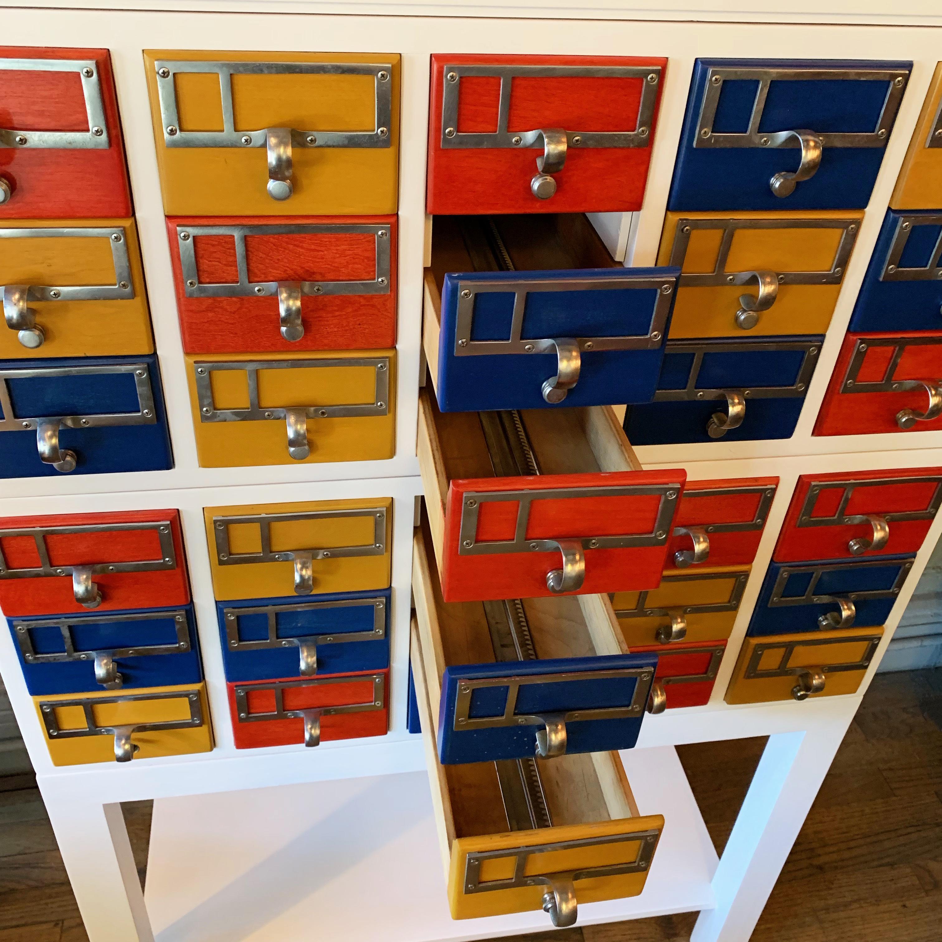 20th Century Custom Color Block Modular Library Card Catalog Cabinet