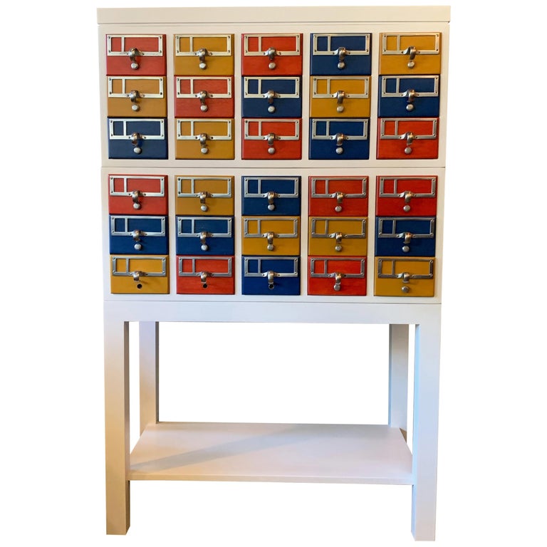 Custom Color Block Modular Library Card Catalog Cabinet For Sale
