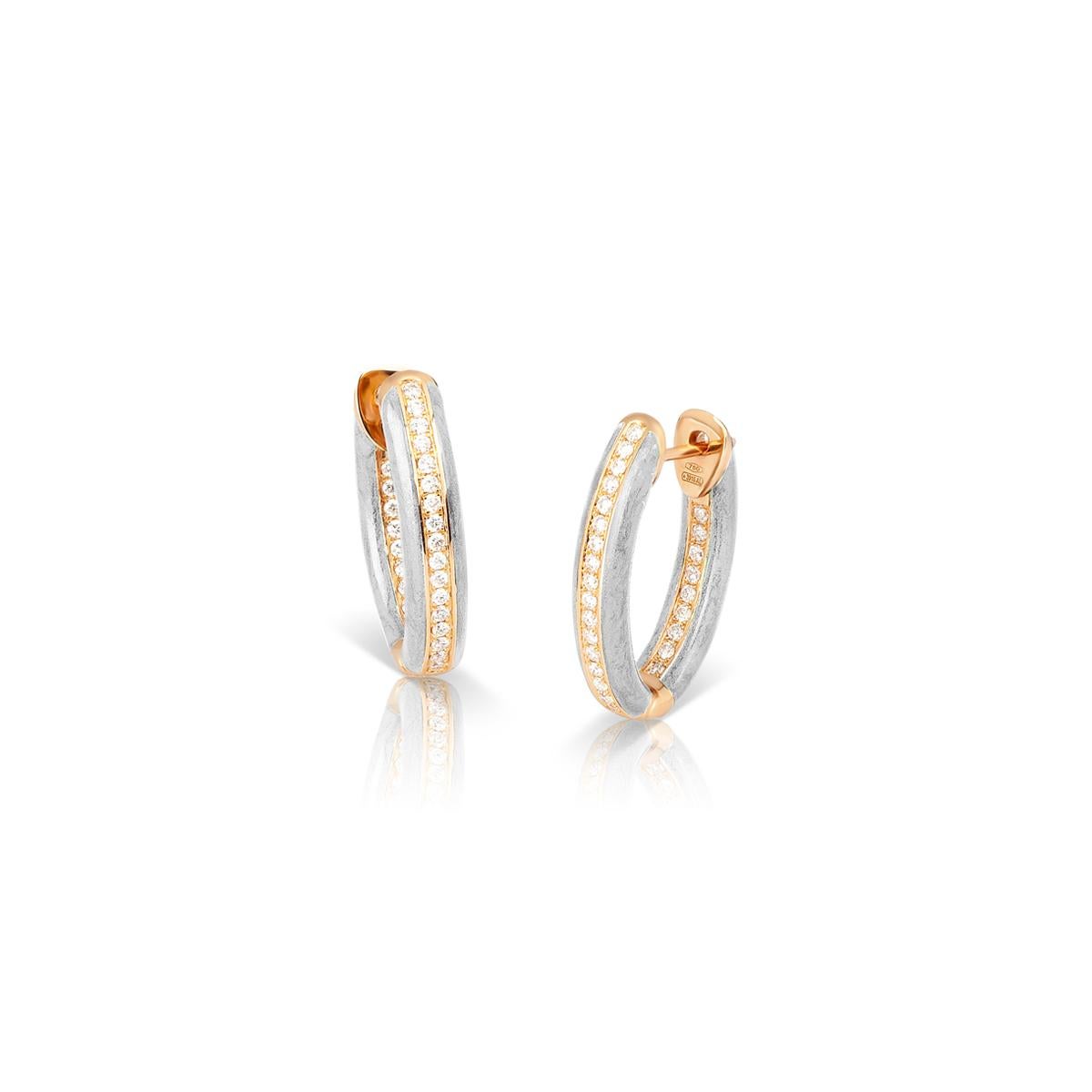 Custom Color Enamel Mini Hoop Earrings with White Diamonds in 18kt Rose Gold For Sale 5