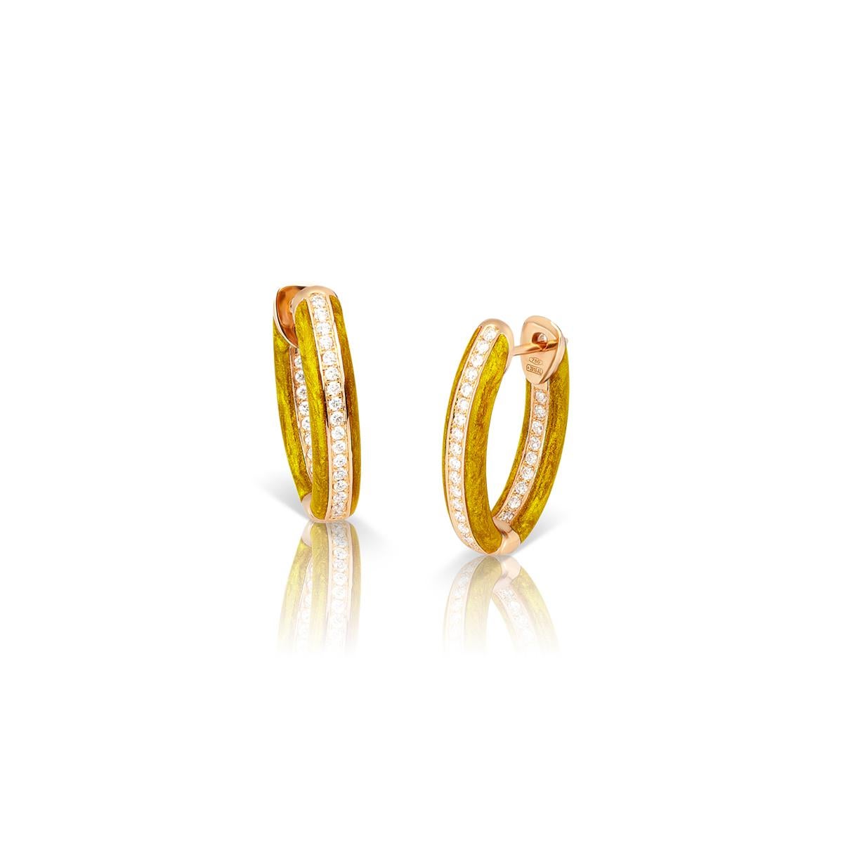 Custom Color Enamel Mini Hoop Earrings with White Diamonds in 18kt Rose Gold For Sale 6