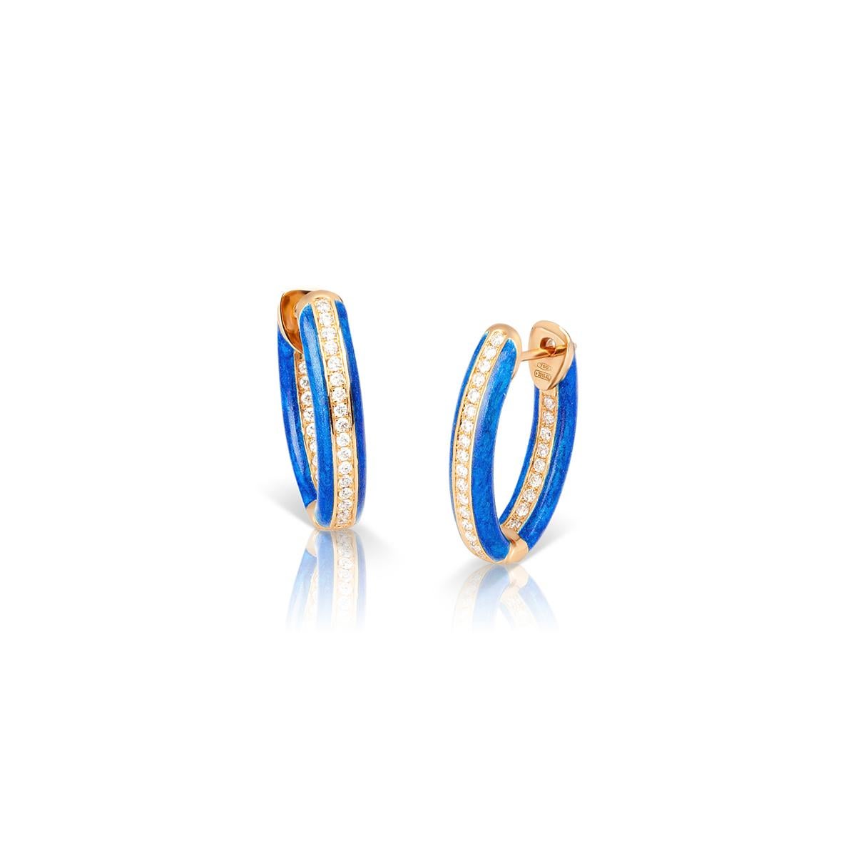 Custom Color Enamel Mini Hoop Earrings with White Diamonds in 18kt Rose Gold In New Condition For Sale In Valenza, IT