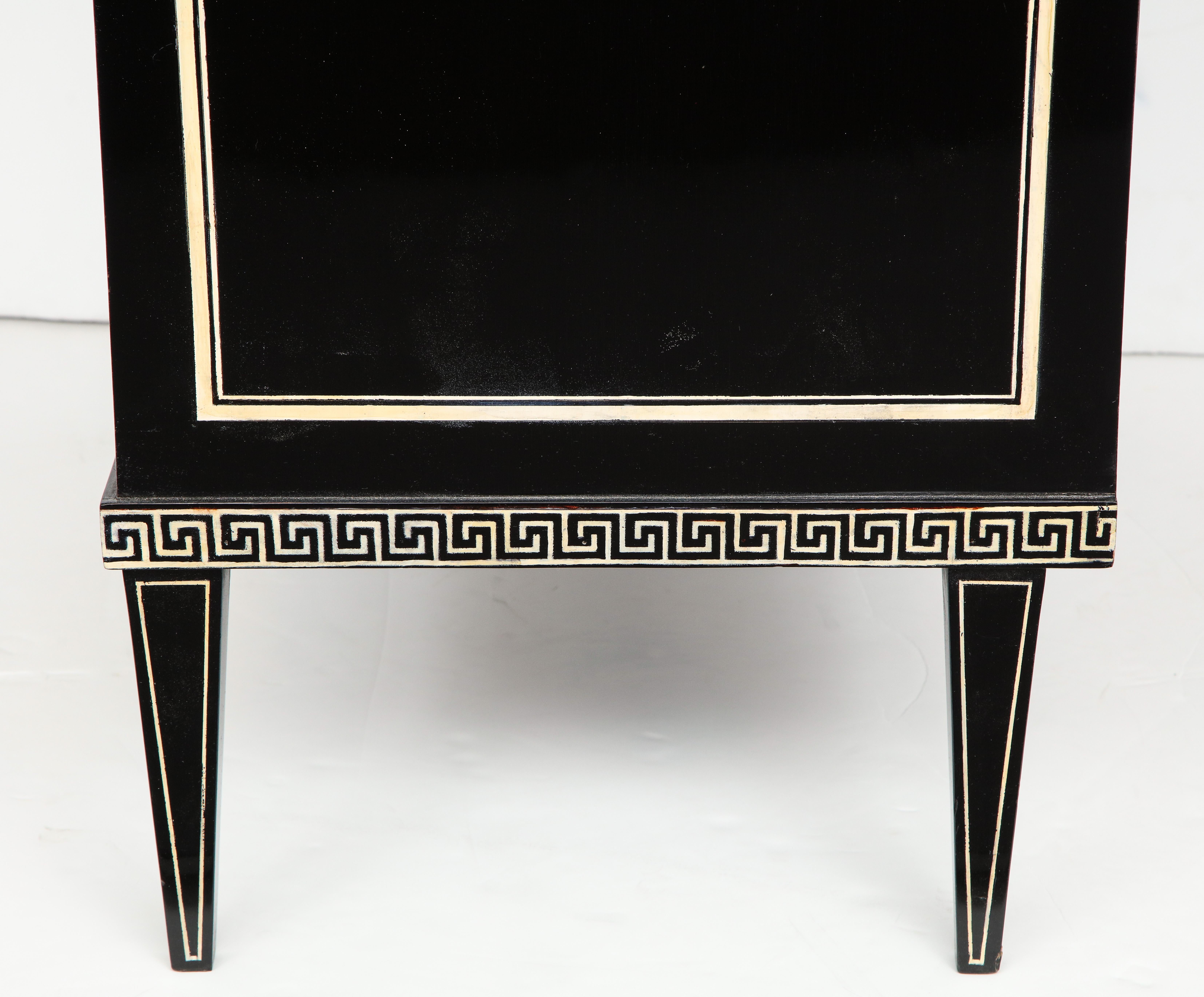 Ebonized Custom Neoclassic Hand Painted Commode in the Fornasetti Manner For Sale