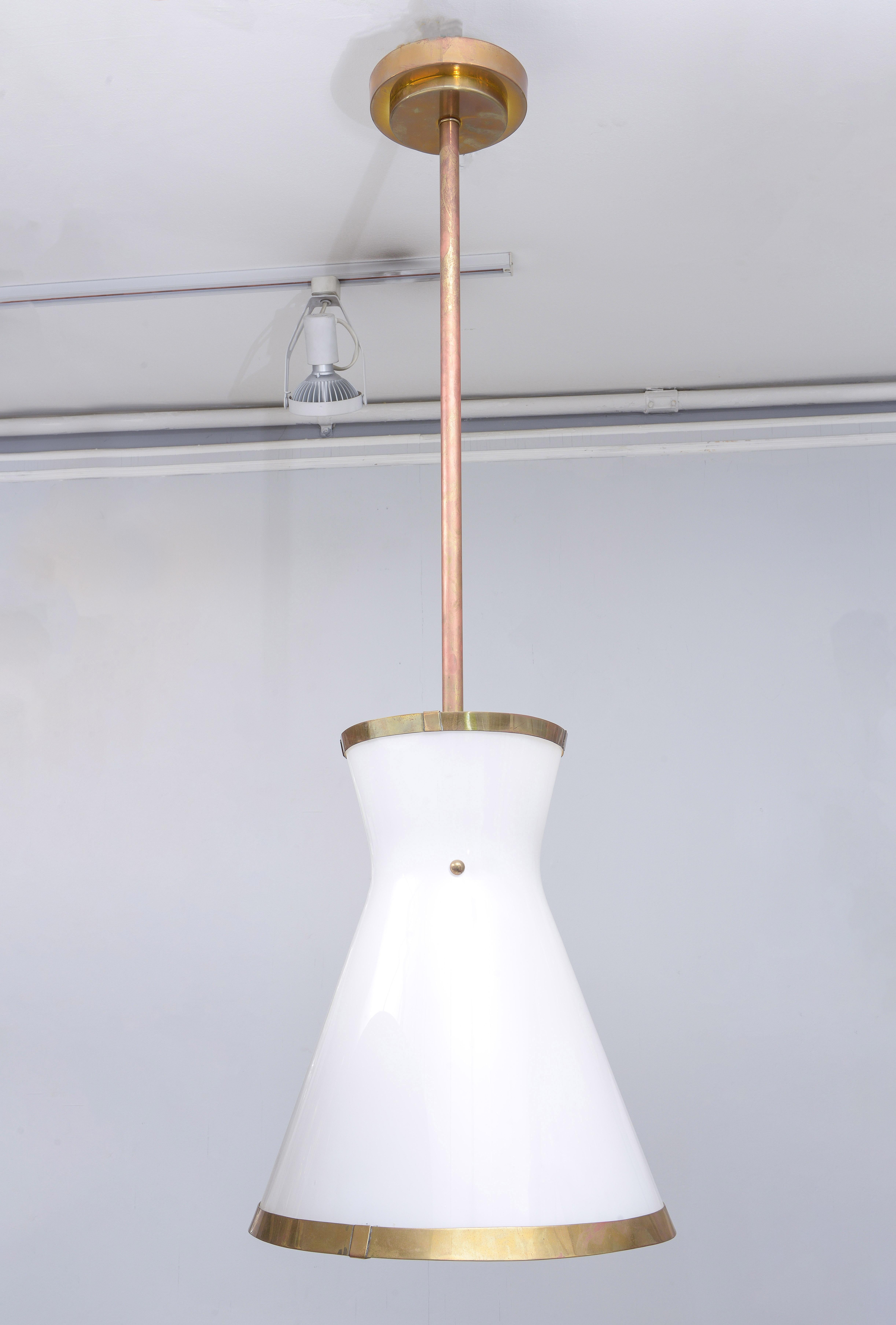 Custom cone-shaped white glass and brass fixture. 
Please note that this fixture is customizable.
Lead Time for custom made is 8-10 weeks.
