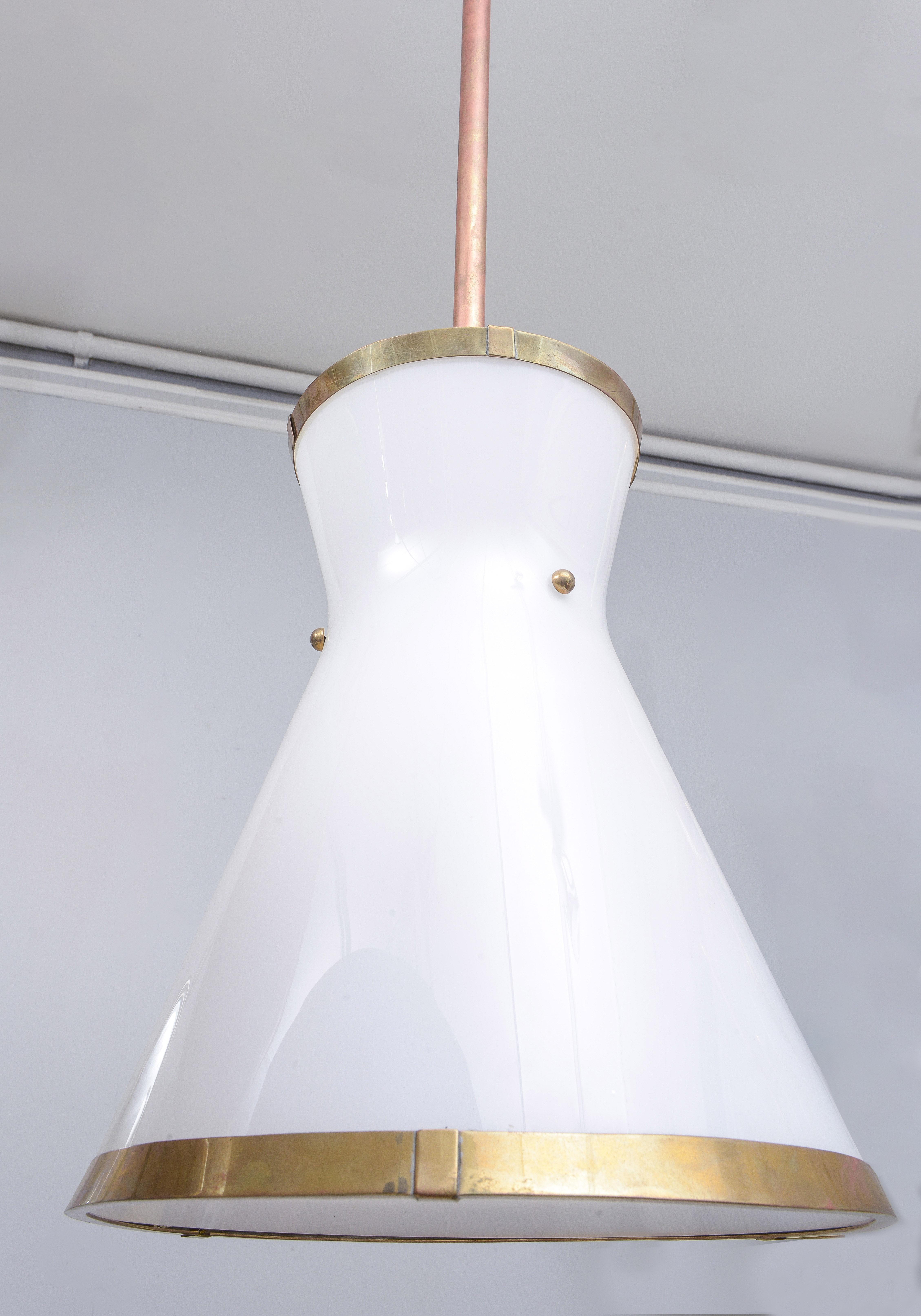 Mid-Century Modern Custom Cone-Shaped Glass and Brass Fixture For Sale