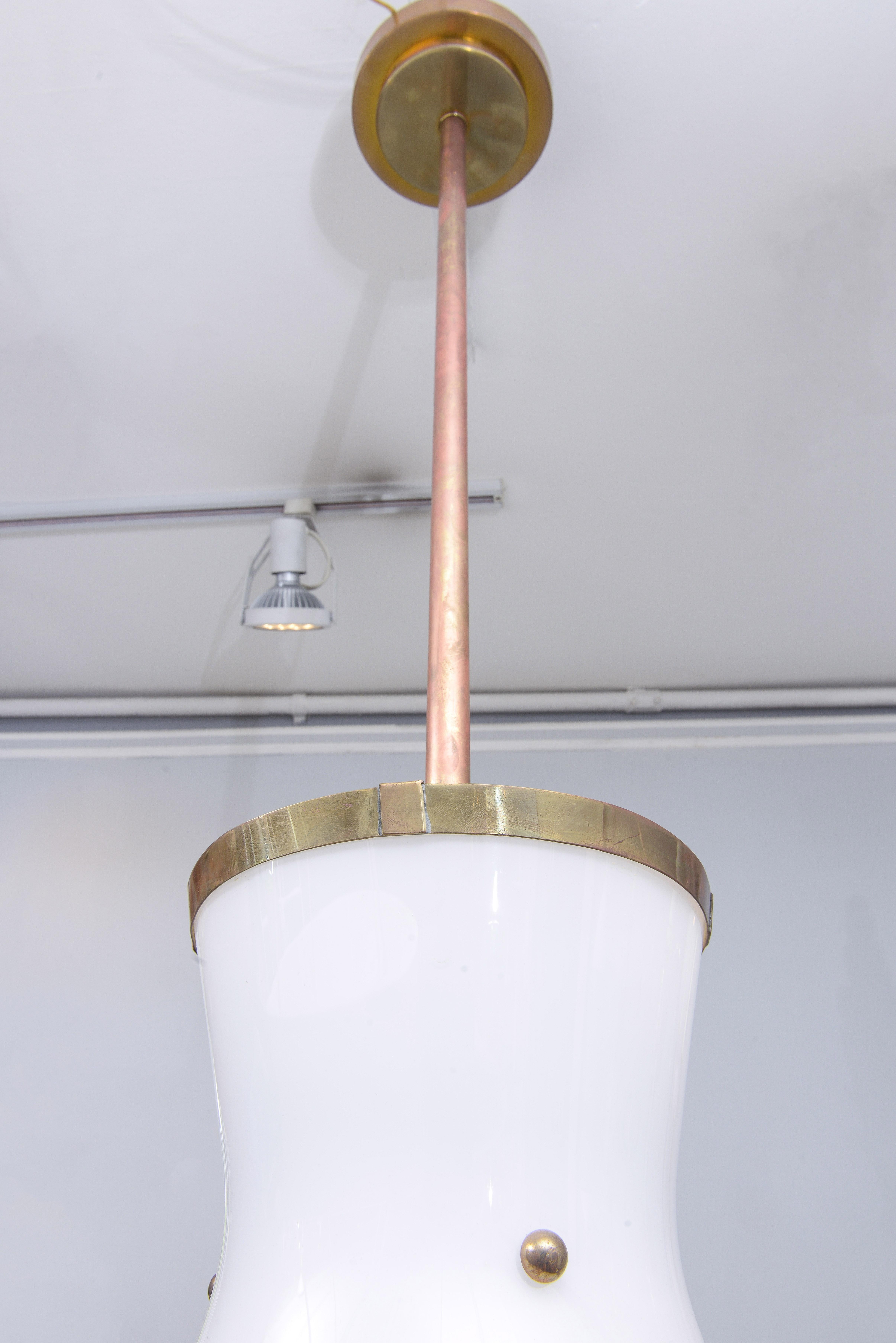 Contemporary Custom Cone-Shaped Glass and Brass Fixture For Sale