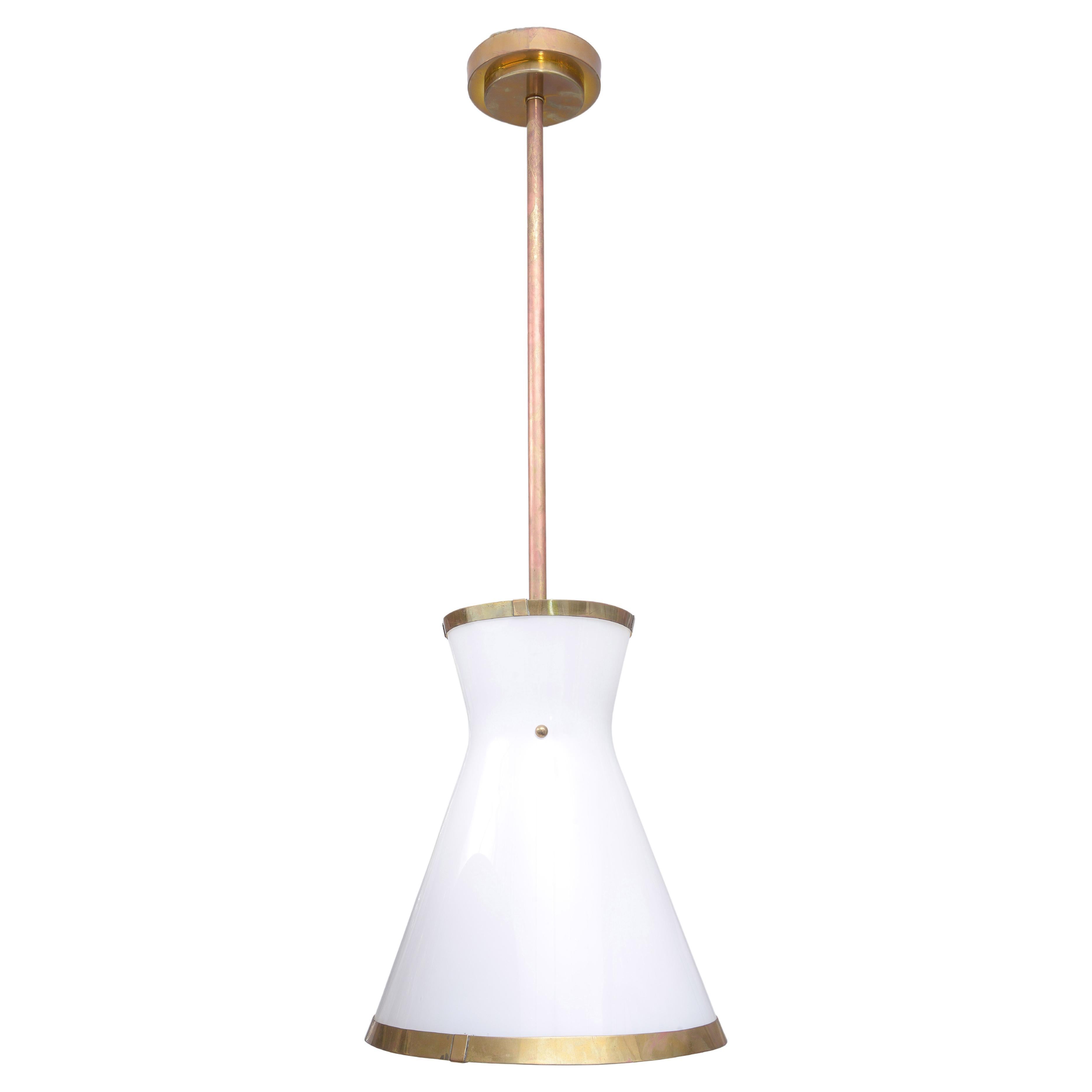 Custom Cone-Shaped Glass and Brass Fixture For Sale
