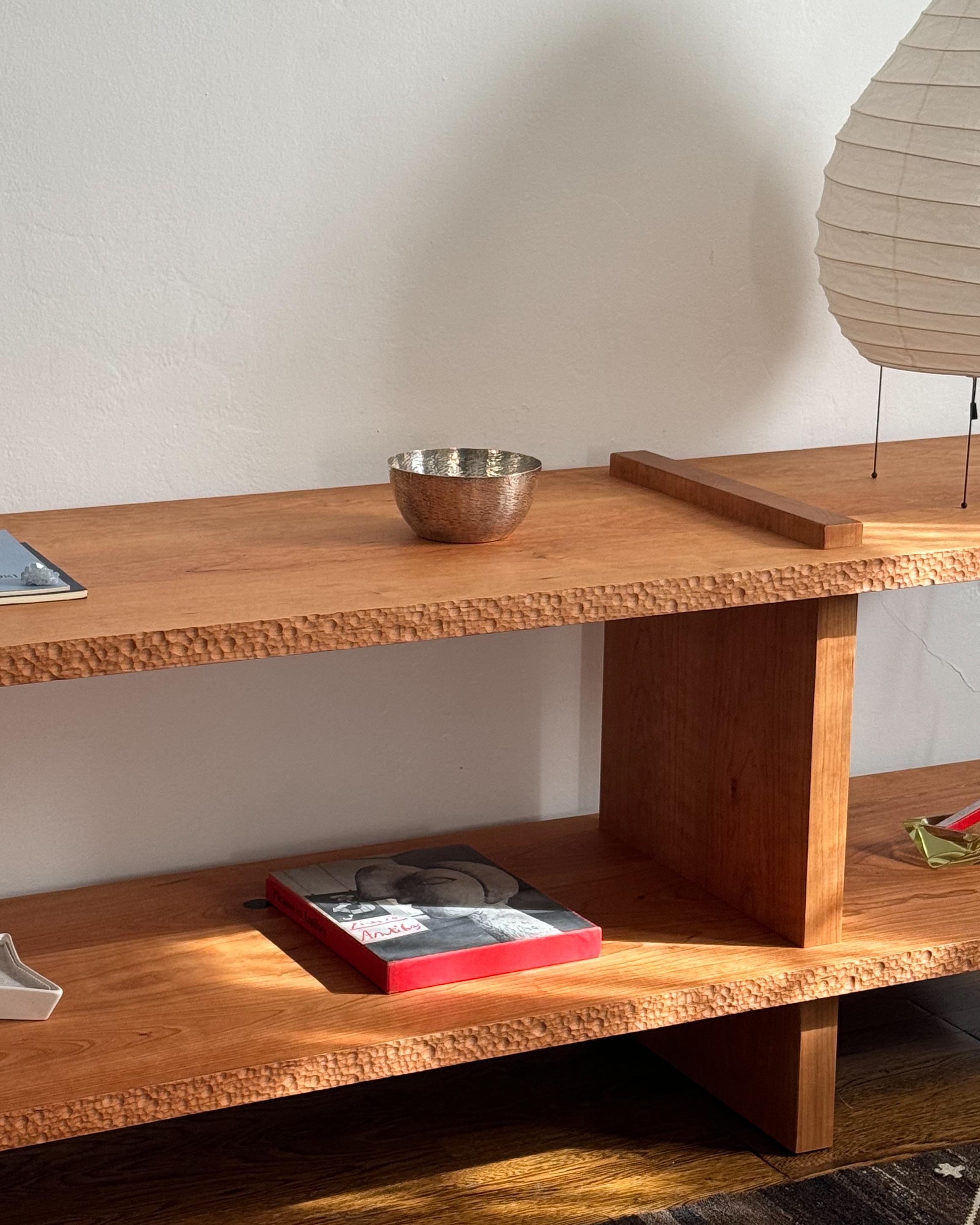 Mid-Century Modern Custom Console in Cherry with Textured Edges, 2023 For Sale