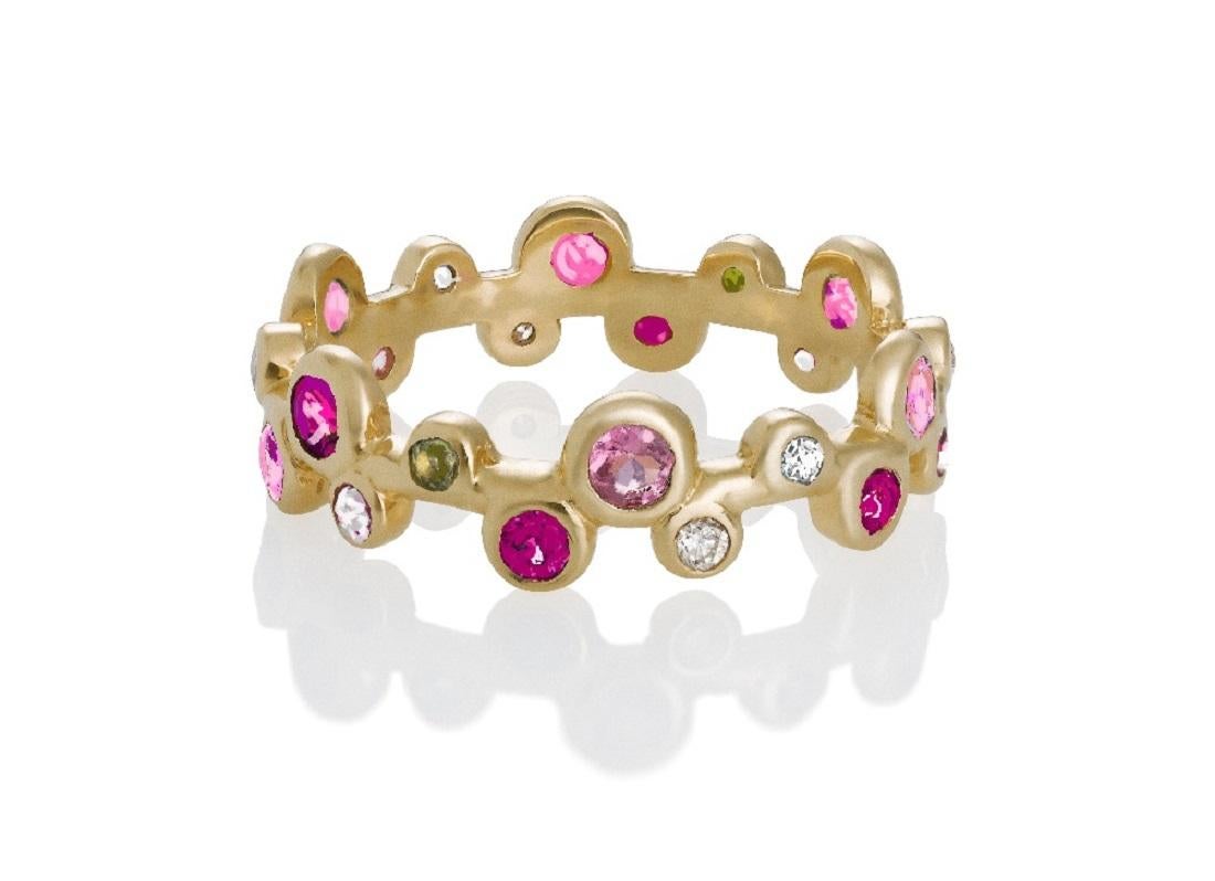 CUSTOM CONSTELLATION ETERNITY RING FOR D -in Pink, White and a Touch of Green