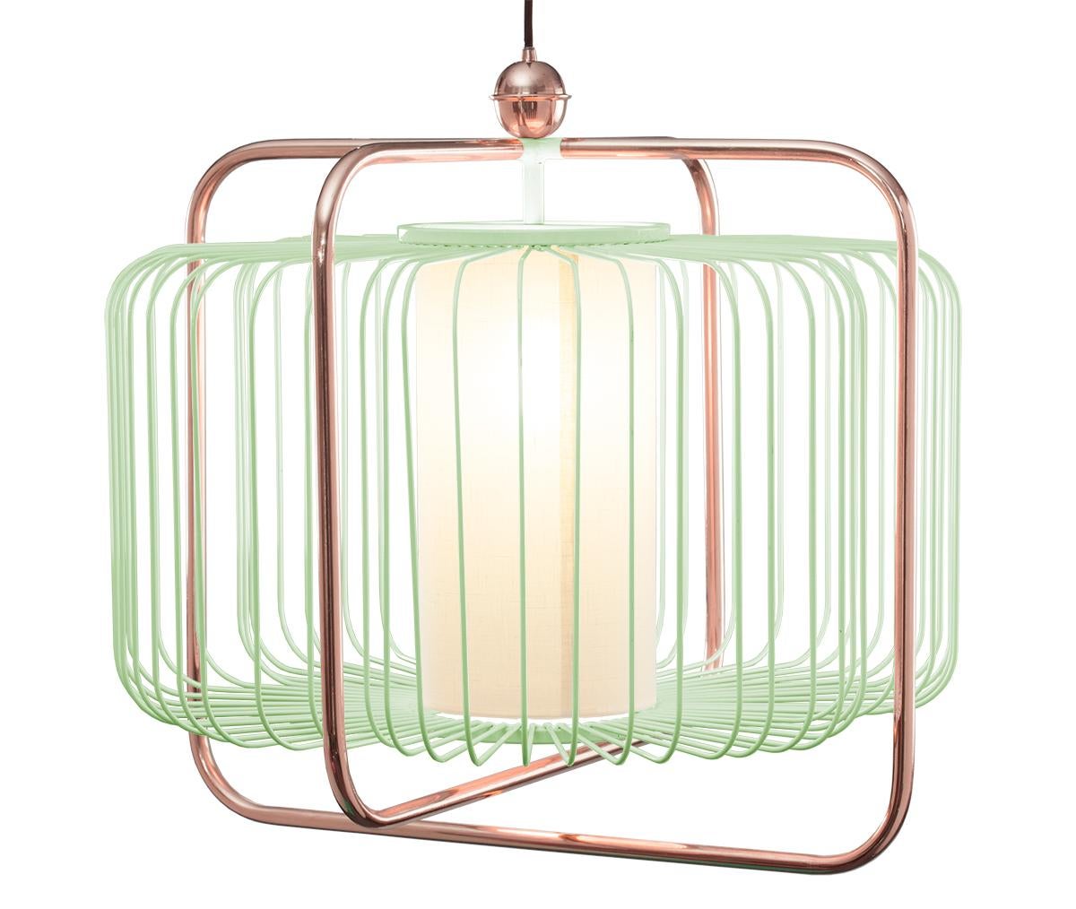 Linen Custom - Contemporary Art Deco inspired Jules I Pendant Lamp in Copper Cobalt For Sale