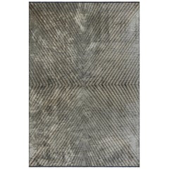 Custom Contemporary Chevron Hand-knotted Bamboo Silk Gray and Brown Rug