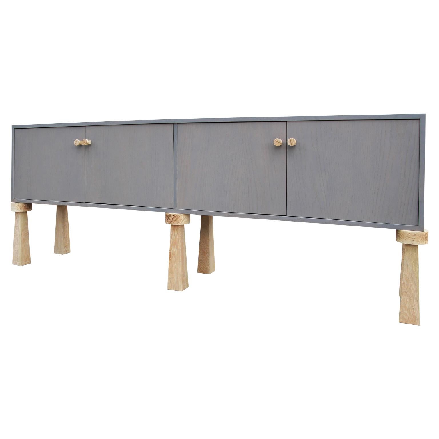 Post-Modern Custom Contemporary Gray Sideboard with Natural Handles