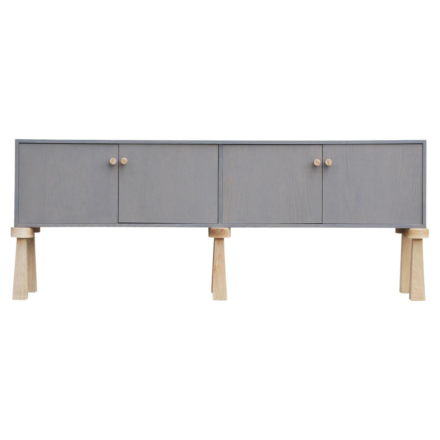 Custom Contemporary Gray Sideboard with Natural Handles