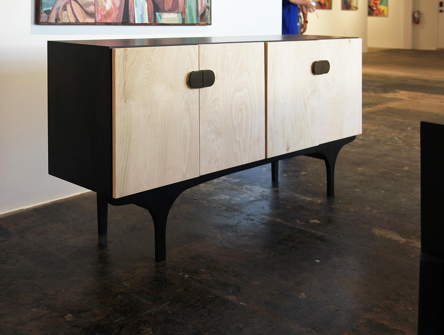 Custom Contemporary Modern Natural and Black Sideboard With Post Modern Handles 4