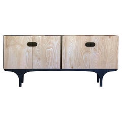 Custom Contemporary Modern Natural and Black Sideboard With Post Modern Handles