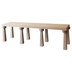 Custom Contemporary Natural Oak Brutalist Organic Bench with Inlaid Top