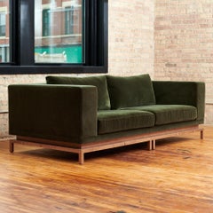 Custom Contemporary Sofa Green Mohair Walnut Base Gil Melott Bespoke