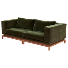 Custom Contemporary Sofa Green Mohair Walnut Base Gil Melott Bespoke