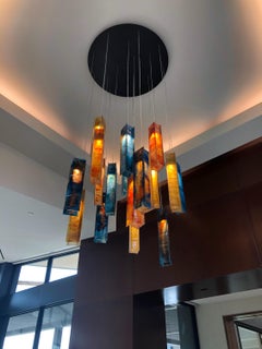 Custom Contemporary Stained Glass Chandelier - 12 Pendant Chandelier